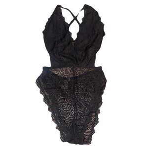 Lulus Black Small Lace Bodysuit Lingerie Romantic Whimsigoth‎ Goth Dark Fairy